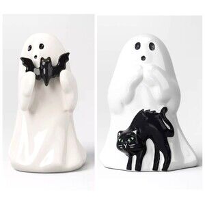Target Hyde & Eek Halloween Set Ceramic Ghost Bat & Black Cat Figurines 4.5" NWT